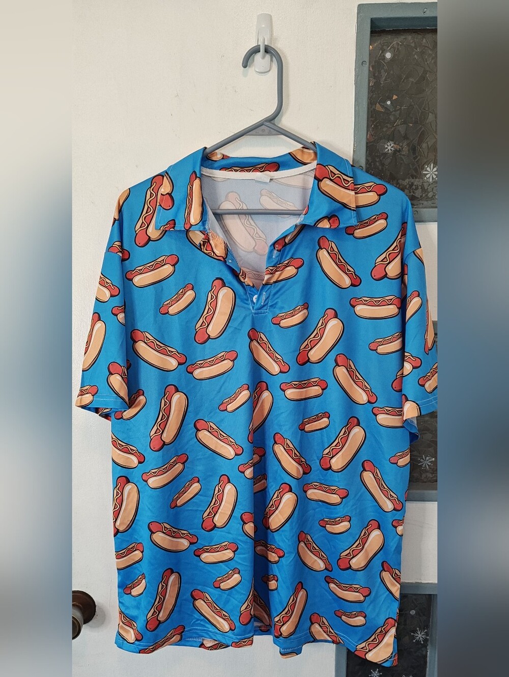 Casual Blue Hot Dog Print Men's Shirt